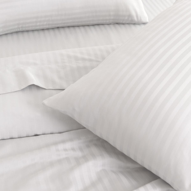 1200 TC 100% Cotton Sheet Set Stripe Hotel Grade - Super King - White Image 4