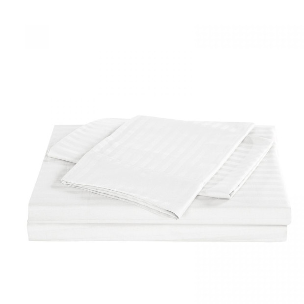 1200 TC 100% Cotton Sheet Set Stripe Hotel Grade - Super King - White Image 5