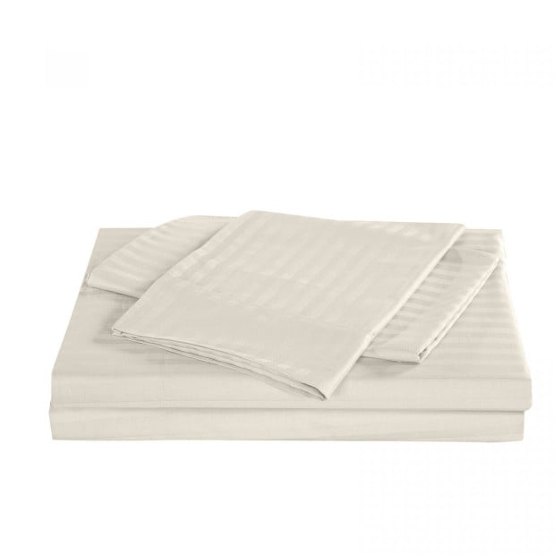1200TC Cotton Sheet Set Stripe Hotel Grade - Super King - Sand Image 7