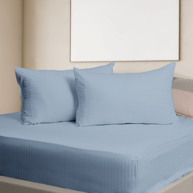 1200TC Cotton Sheet Set Stripe Hotel Grade - Super King - Chambray Image 4