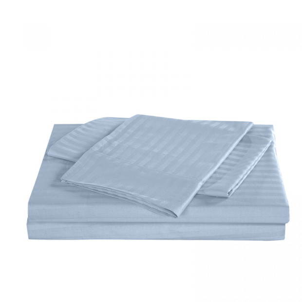 1200TC Cotton Sheet Set Stripe Hotel Grade - Super King - Chambray Image 7