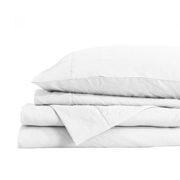 Flax Linen Blend Sheet Set Bedding Ultra Soft - Queen - White Image 7