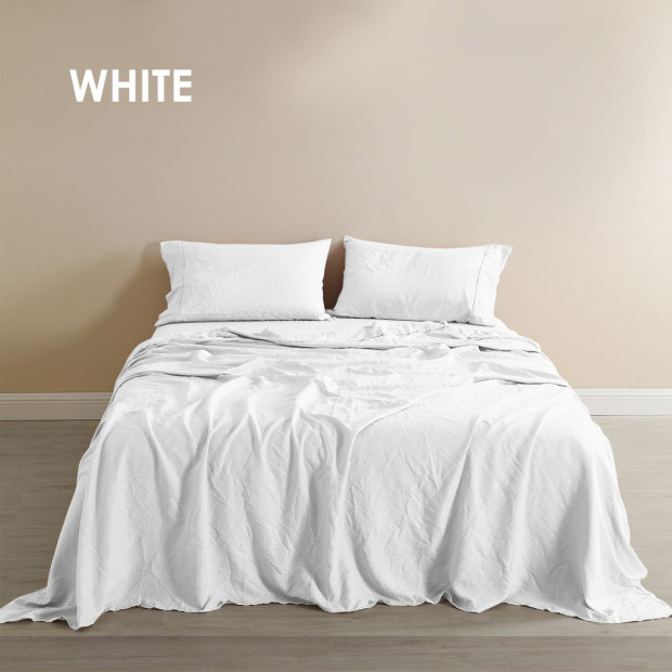 Flax Linen Blend Sheet Set Bedding Ultra Soft - Queen - White Image 8