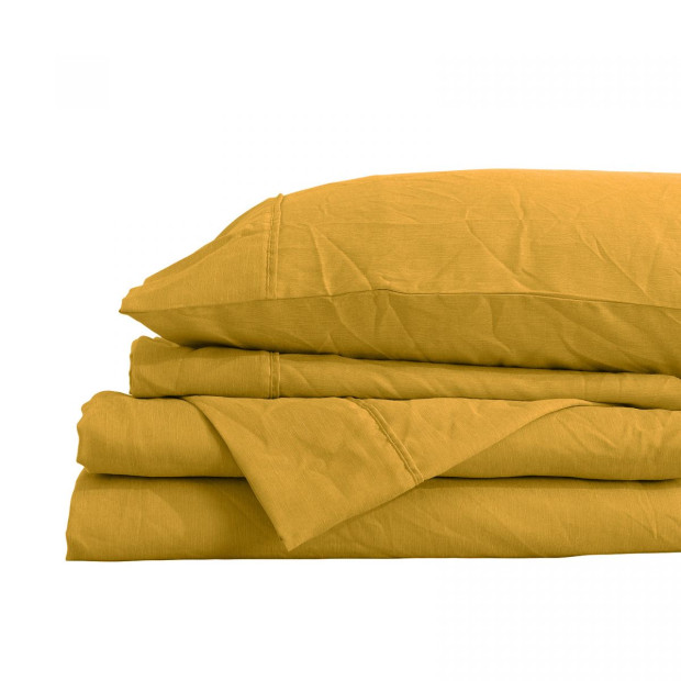 Flax Linen Blend Sheet Set Bedding Ultra Soft - Queen - Mustard Gold Image 7