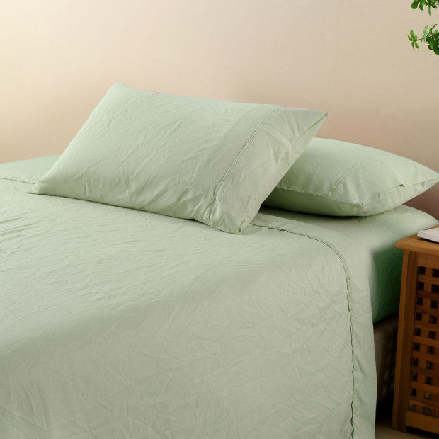 Flax Linen Blend Sheet Set Bedding Ultra Soft - Queen - Sage Green Image 4