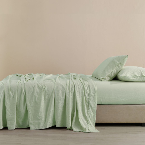 Flax Linen Blend Sheet Set Bedding Ultra Soft - Queen - Sage Green Image 5