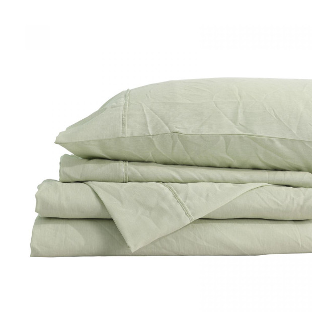 Flax Linen Blend Sheet Set Bedding Ultra Soft - Queen - Sage Green Image 7