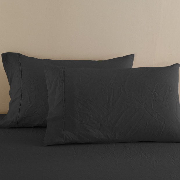 Flax Linen Blend Sheet Set Bedding Ultra Soft - Queen - Charcoal Image 3