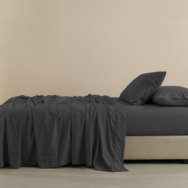 Flax Linen Blend Sheet Set Bedding Ultra Soft - Queen - Charcoal Image 5