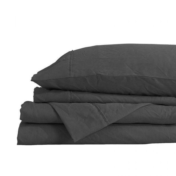 Flax Linen Blend Sheet Set Bedding Ultra Soft - Queen - Charcoal Image 7