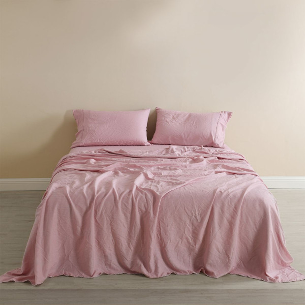 Flax Linen Blend Sheet Set Bedding Ultra Soft - Queen - Mauve