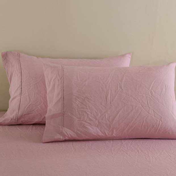 Flax Linen Blend Sheet Set Bedding Ultra Soft - Queen - Mauve Image 3