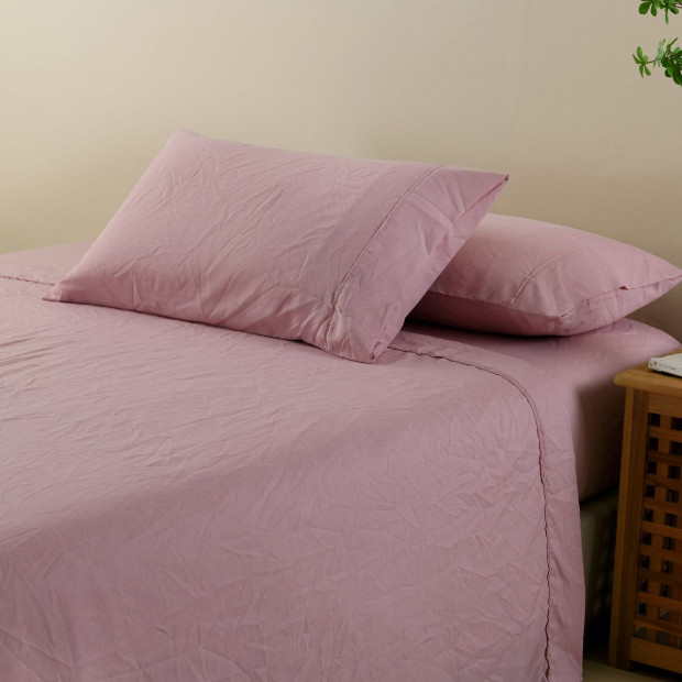 Flax Linen Blend Sheet Set Bedding Ultra Soft - Queen - Mauve Image 4