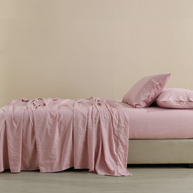 Flax Linen Blend Sheet Set Bedding Ultra Soft - Queen - Mauve Image 5