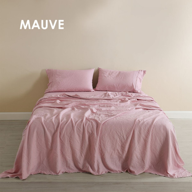 Flax Linen Blend Sheet Set Bedding Ultra Soft - Queen - Mauve Image 8