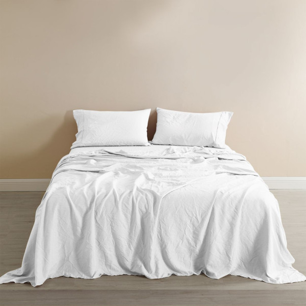 Flax Linen Blend Sheet Set Bedding Ultra Soft - King - White