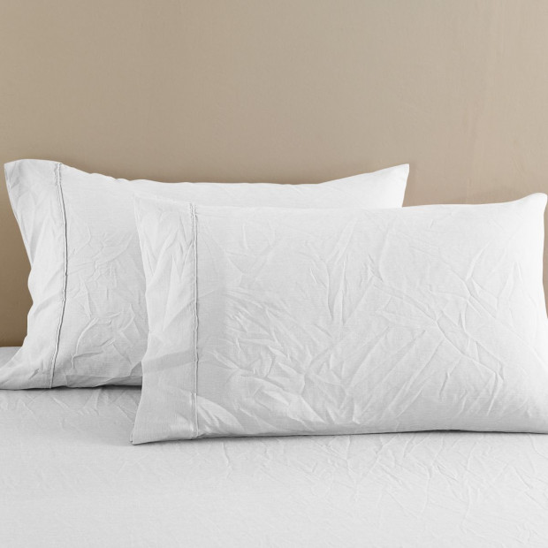 Flax Linen Blend Sheet Set Bedding Ultra Soft - King - White Image 3
