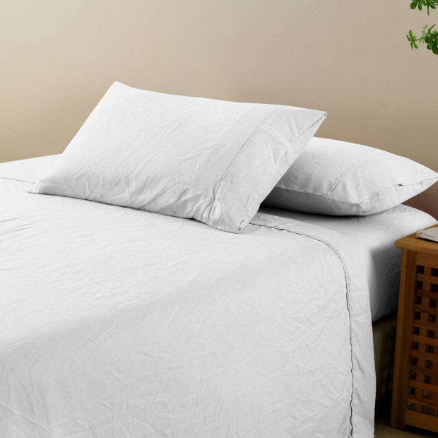 Flax Linen Blend Sheet Set Bedding Ultra Soft - King - White Image 4