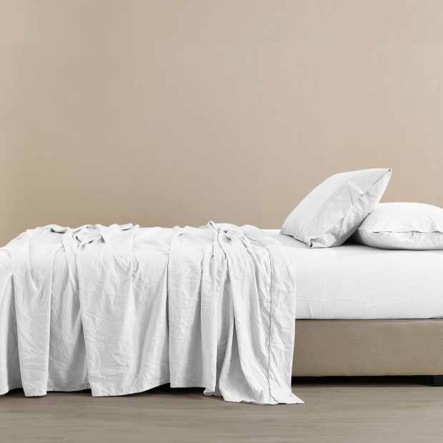 Flax Linen Blend Sheet Set Bedding Ultra Soft - King - White Image 5