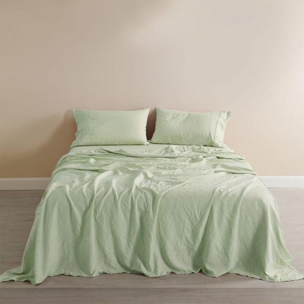 Flax Linen Blend Sheet Set Bedding Ultra Soft - King - Sage Green