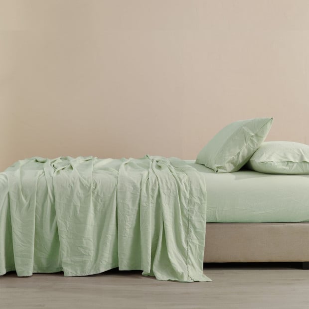 Flax Linen Blend Sheet Set Bedding Ultra Soft - King - Sage Green Image 5