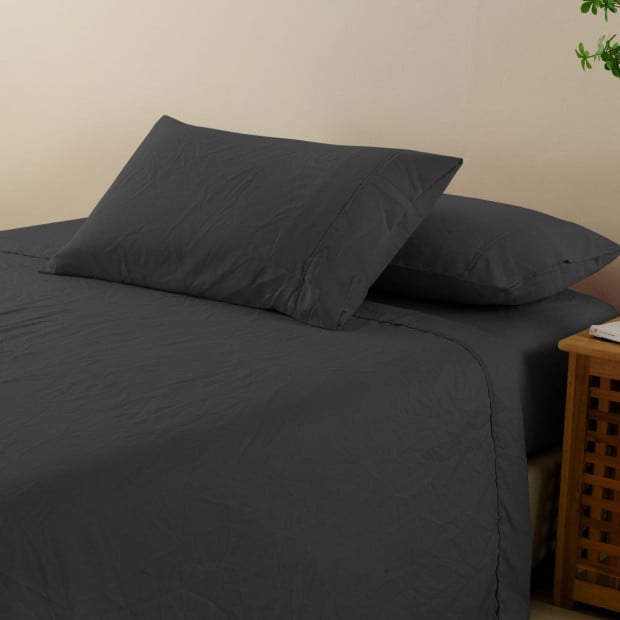 Flax Linen Blend Sheet Set Bedding Ultra Soft - King - Charcoal Image 4