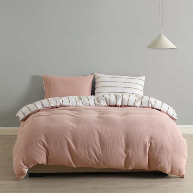 Hemp Braid Cotton Blend Quilt Cover Set Bedding - Queen - Dusk Pink