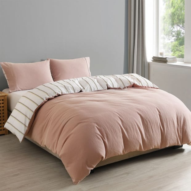 Hemp Braid Cotton Blend Quilt Cover Set Bedding - Queen - Dusk Pink Image 2