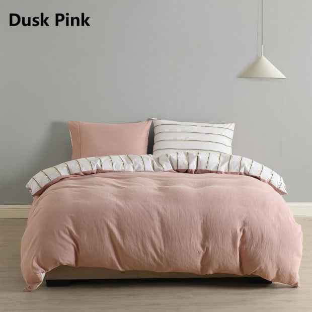 Hemp Braid Cotton Blend Quilt Cover Set Bedding - Queen - Dusk Pink Image 8