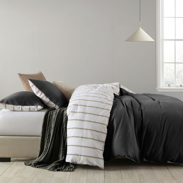 Hemp Braid Cotton Blend Quilt Cover Set Bedding - Queen - Charcoal Image 4