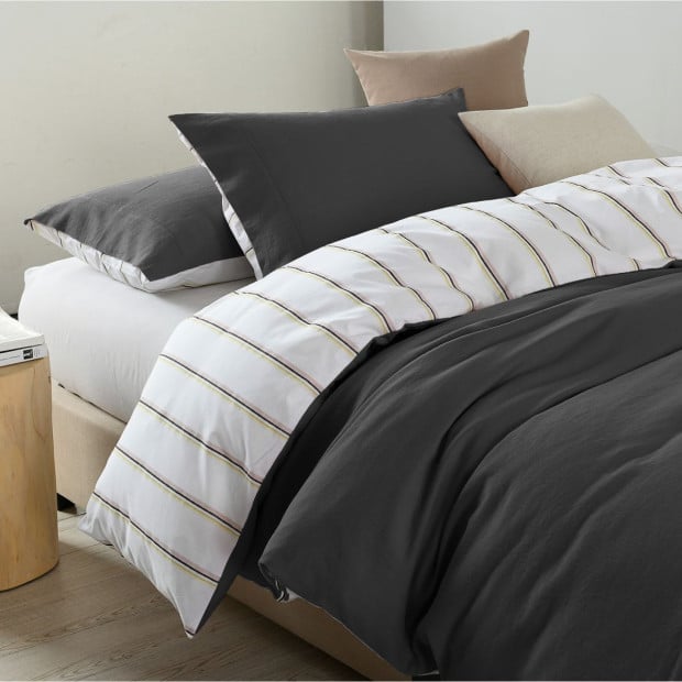 Hemp Braid Cotton Blend Quilt Cover Set Bedding - Queen - Charcoal Image 5