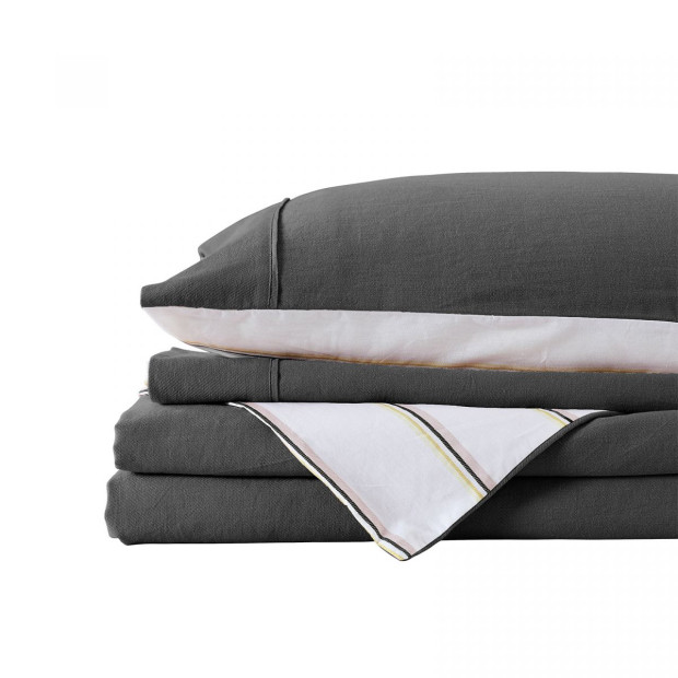 Hemp Braid Cotton Blend Quilt Cover Set Bedding - Queen - Charcoal Image 7