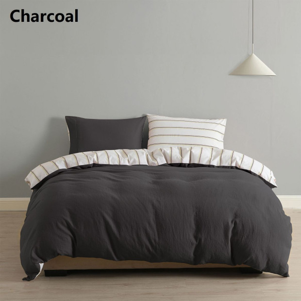 Hemp Braid Cotton Blend Quilt Cover Set Bedding - Queen - Charcoal Image 8