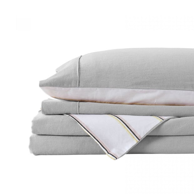 Hemp Braid Cotton Blend Quilt Cover Set Bedding - Queen - Light Grey Image 7