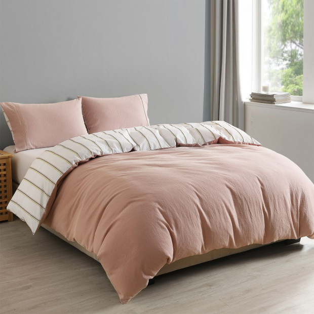 Hemp Braid Cotton Blend Quilt Cover Set Bedding - King - Dusk Pink Image 2