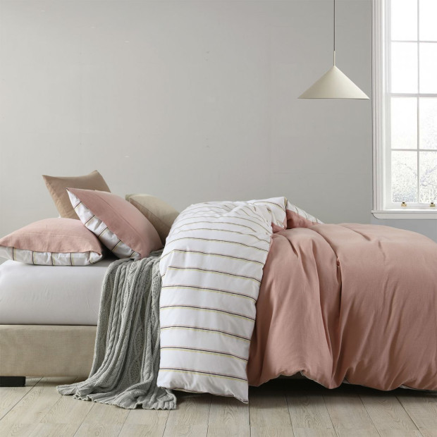 Hemp Braid Cotton Blend Quilt Cover Set Bedding - King - Dusk Pink Image 4