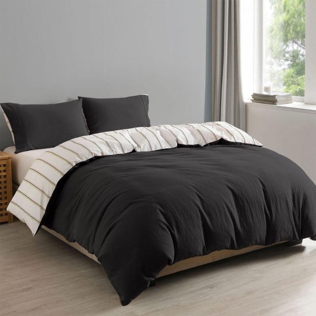 Hemp Braid Cotton Blend Quilt Cover Set- King - Charcoal Image 2