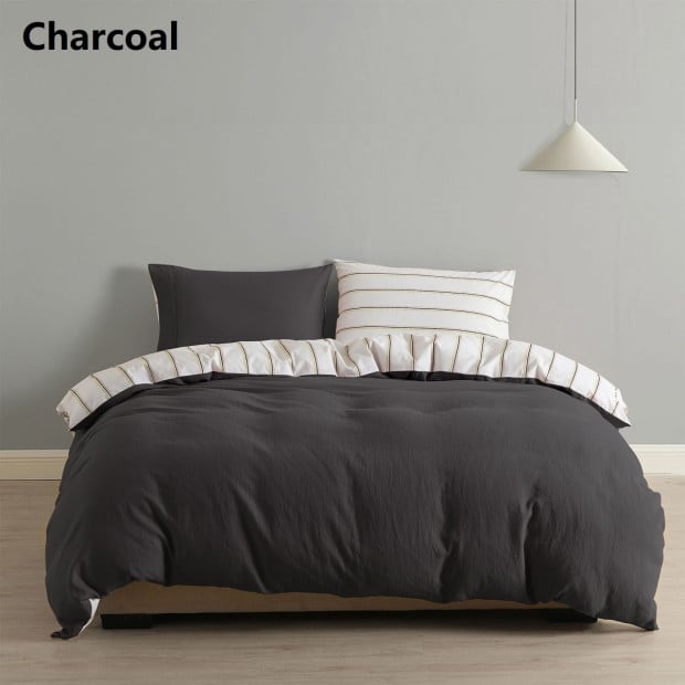 Hemp Braid Cotton Blend Quilt Cover Set- King - Charcoal Image 8