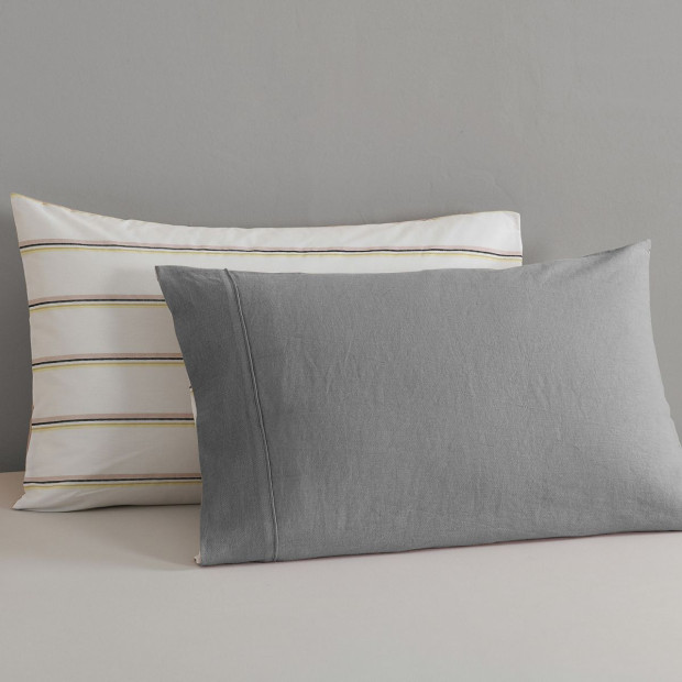 Hemp Braid Cotton Blend Quilt Cover Set Reverse Stripe Bedding - King - Light Grey Image 3
