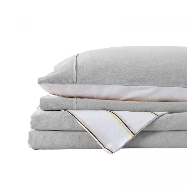 Hemp Braid Cotton Blend Quilt Cover Set Reverse Stripe Bedding - King - Light Grey Image 7