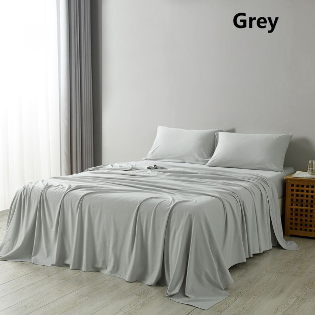 100% Jersey Cotton 4 Piece Sheet Set - Queen - Grey Marle Image 8