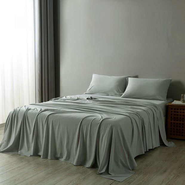 100% Jersey Cotton 4 Piece Sheet Set - Queen - Charcoal Marle Image 2