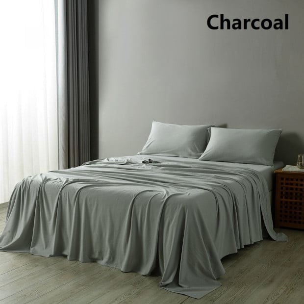 100% Jersey Cotton 4 Piece Sheet Set - Queen - Charcoal Marle Image 8