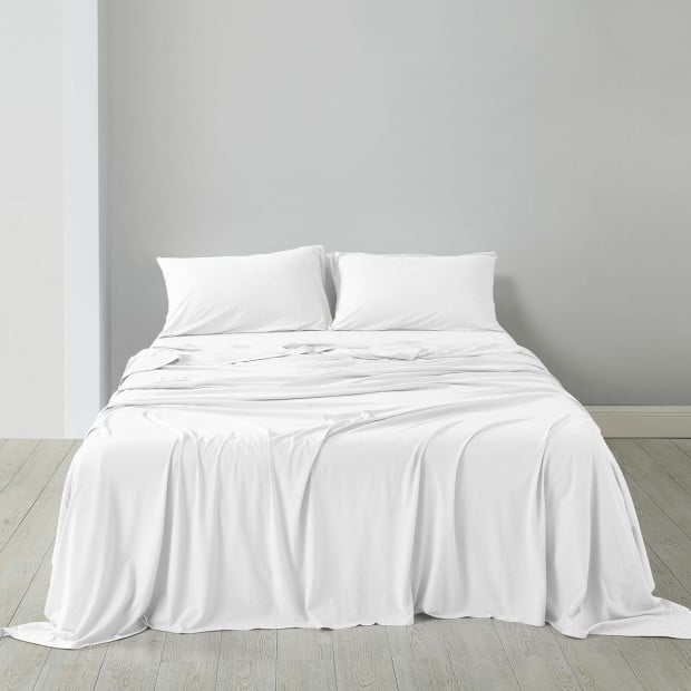 100% Jersey Cotton 4 Piece Sheet Set - King - White