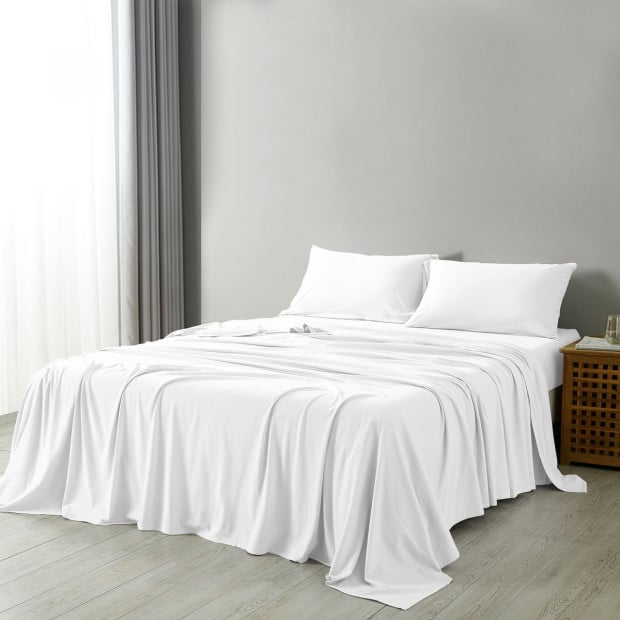 100% Jersey Cotton 4 Piece Sheet Set - King - White Image 2