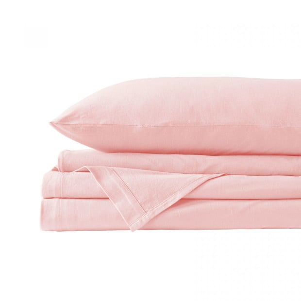 100% Jersey Cotton 4 Piece Sheet Set - King - Pink Marle Image 7