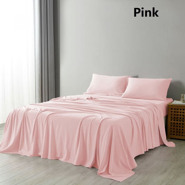 100% Jersey Cotton 4 Piece Sheet Set - King - Pink Marle Image 8