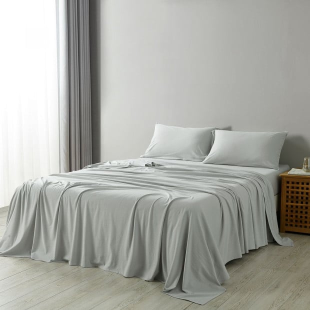 100% Jersey Cotton 4 Piece Sheet Set - King - Grey Marle Image 2