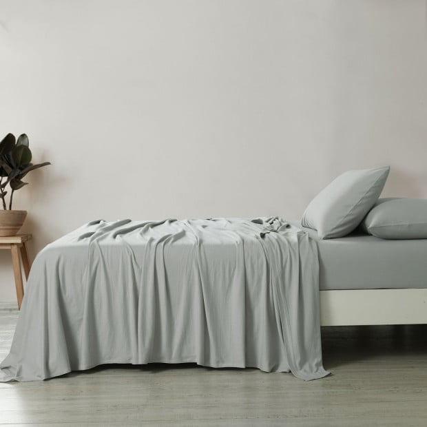 100% Jersey Cotton 4 Piece Sheet Set - King - Grey Marle Image 3