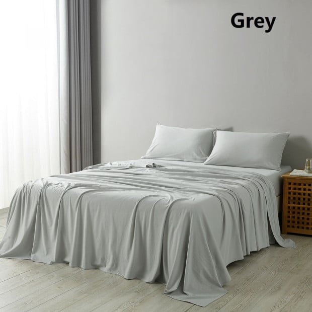 100% Jersey Cotton 4 Piece Sheet Set - King - Grey Marle Image 8